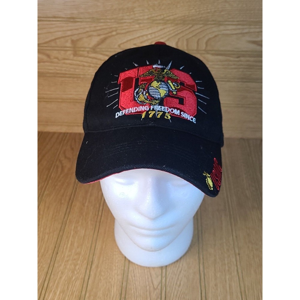 US Marines Defending Freedom Since 1775 Black Ball Cap Hat Military, Hook Loop